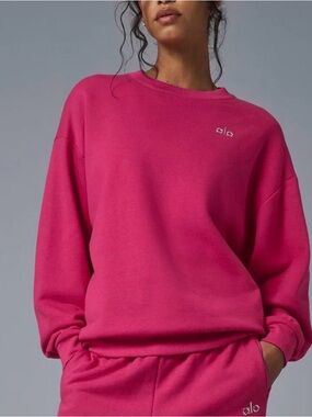 Alo Accolade Crew Neck Pullover, Pink Summer Crush, Size M